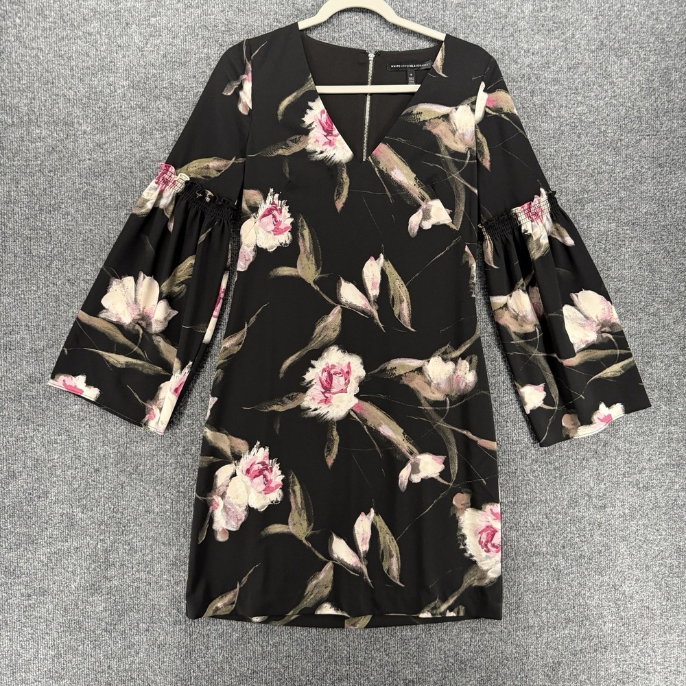 White House Black Market Dress Size 0 Black Floral Sheath Formal Evening Luxury